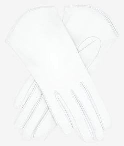 FS02 (white) - Women's Italian Silk Lined Leather Gloves With Curved Hem
