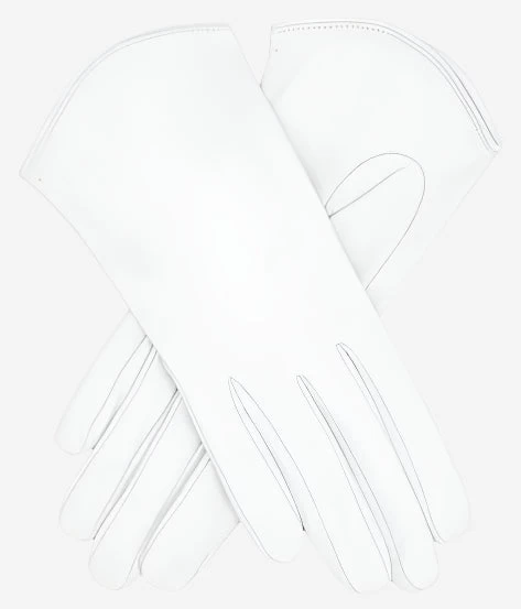 FS02 (white) - Women's Italian Silk Lined Leather Gloves With Curved Hem 1 FS02 (white) - Women's Italian Silk Lined Leather Gloves With Curved Hem