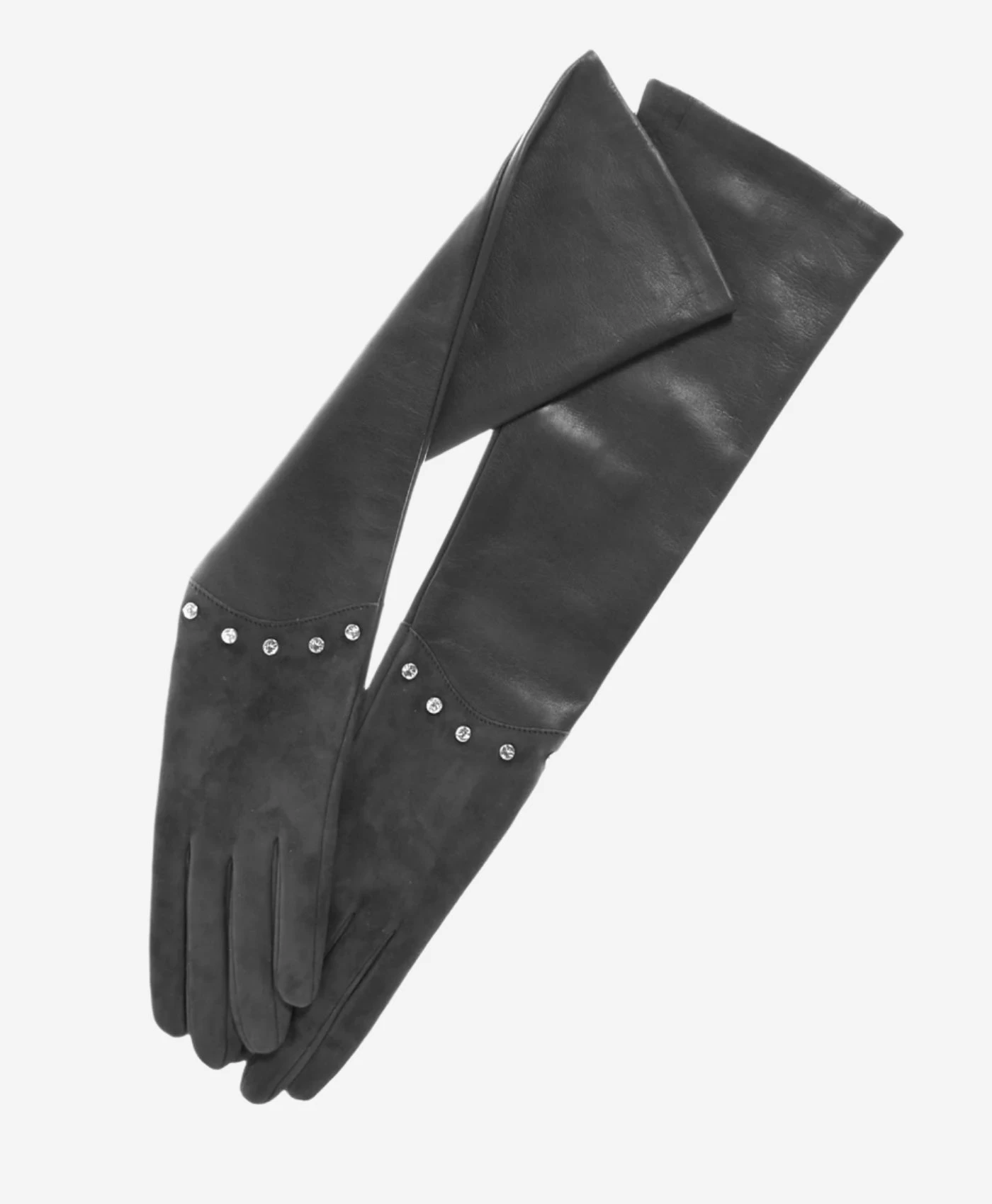 FS03W12 (slate) - Italian Leather Evening Gloves With Swarovski Crystal Accents (12 Button Length) 1 FS03W12 (slate) - Italian Leather Evening Gloves With Swarovski Crystal Accents (12 Button Length)