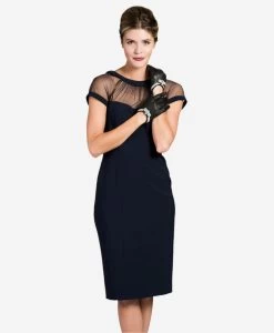 FS4321 (black) - Women's Italian Silk Lined Leather Gloves With Swarovski Crystal Bow 15 FS4321 (black) - Women's Italian Silk Lined Leather Gloves With Swarovski Crystal Bow -Fratelli Orsini Shop fs4321blk 1 l