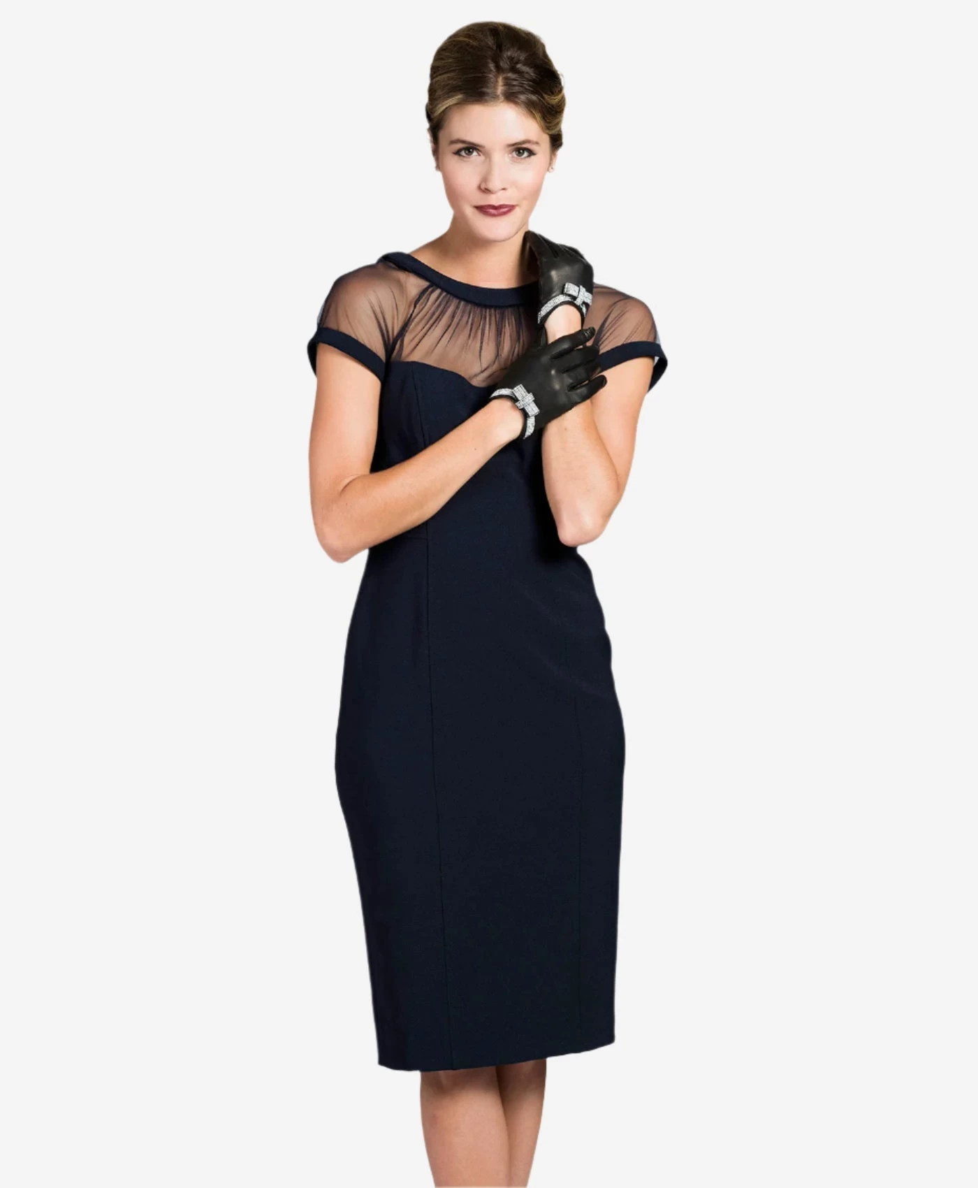 FS4321 (black) - Women's Italian Silk Lined Leather Gloves With Swarovski Crystal Bow 5 FS4321 (black) - Women's Italian Silk Lined Leather Gloves With Swarovski Crystal Bow - Image 5