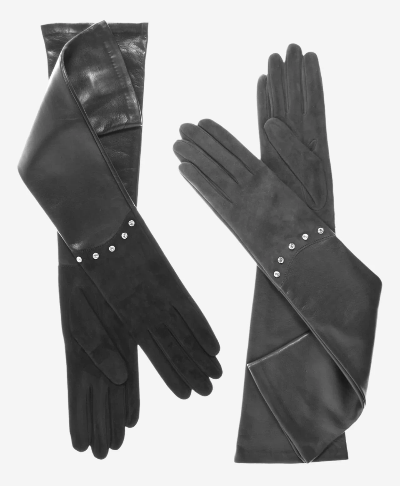 FS03W12 (slate) - Italian Leather Evening Gloves With Swarovski Crystal Accents (12 Button Length) 2 FS03W12 (slate) - Italian Leather Evening Gloves With Swarovski Crystal Accents (12 Button Length) - Image 2